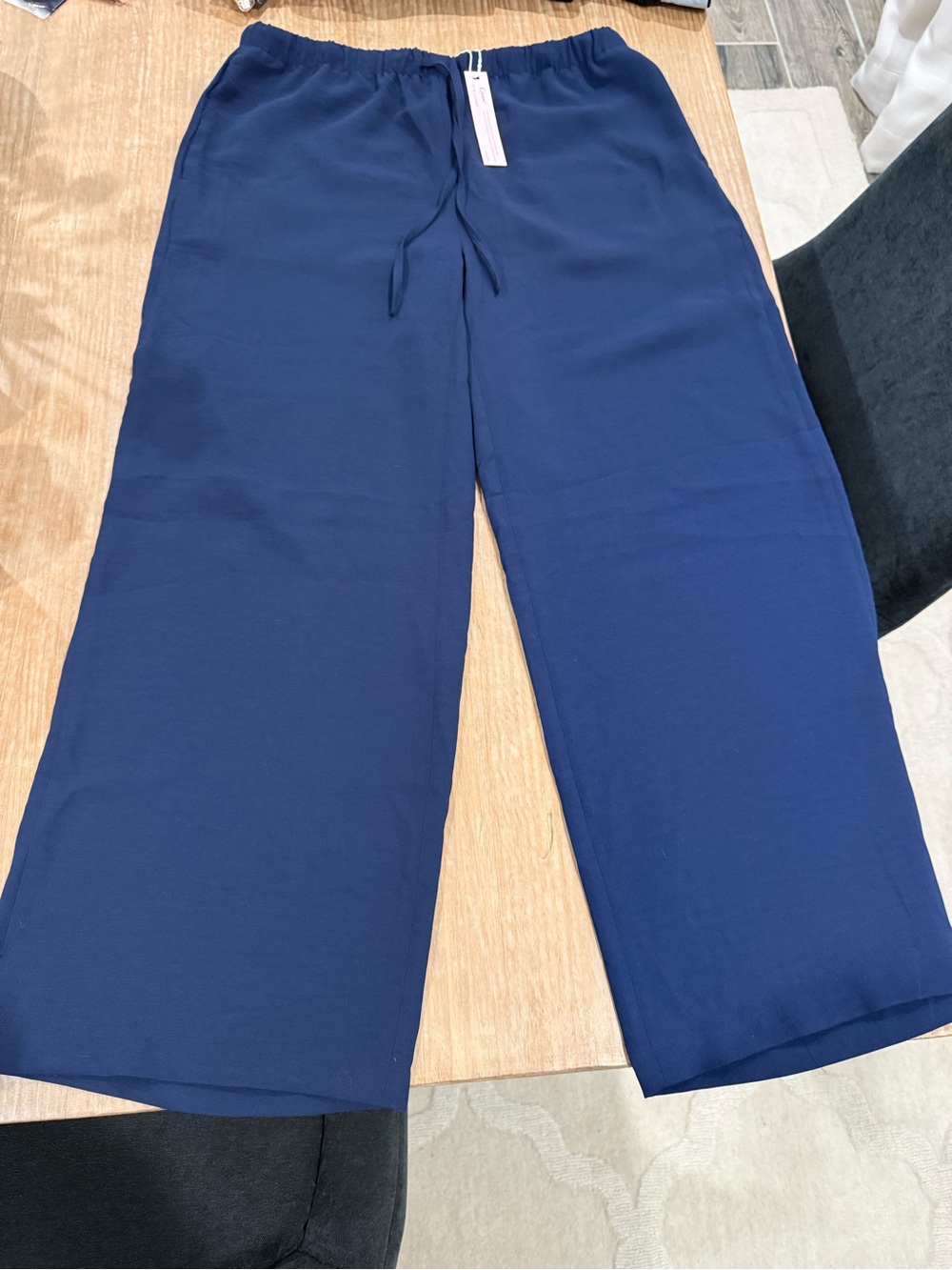 Wrinkle Free Wide-Leg Drawstring Pants - Navy